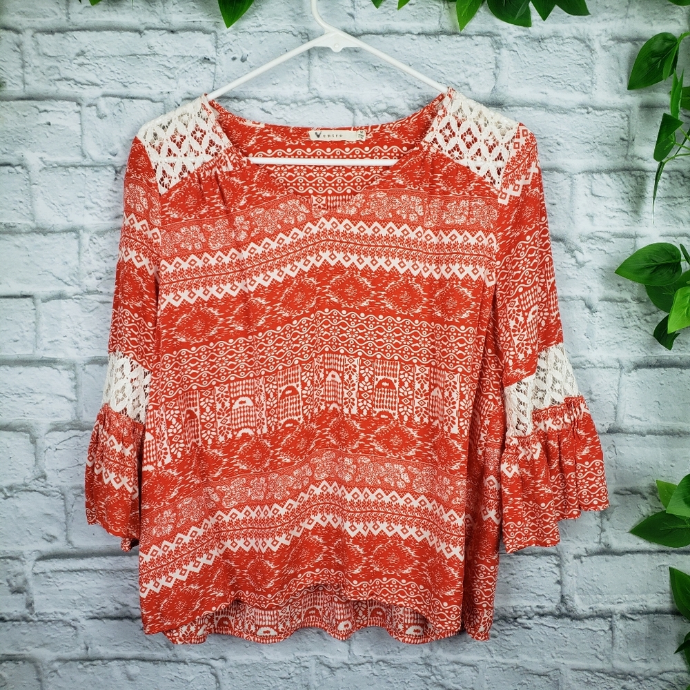 Entro Boho Blouse Hippie Top Medium Bell Sleeve